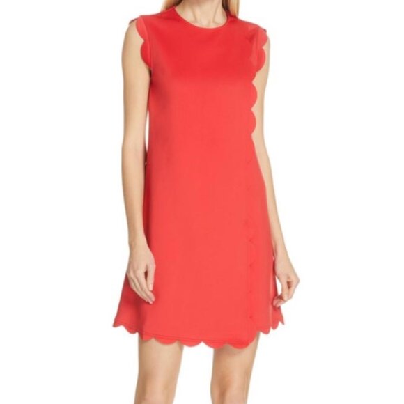 Ted Baker Jasmint Scallop Overlay Dress Womens 3 Size 8 Red Knee Length Classic - Picture 2 of 16